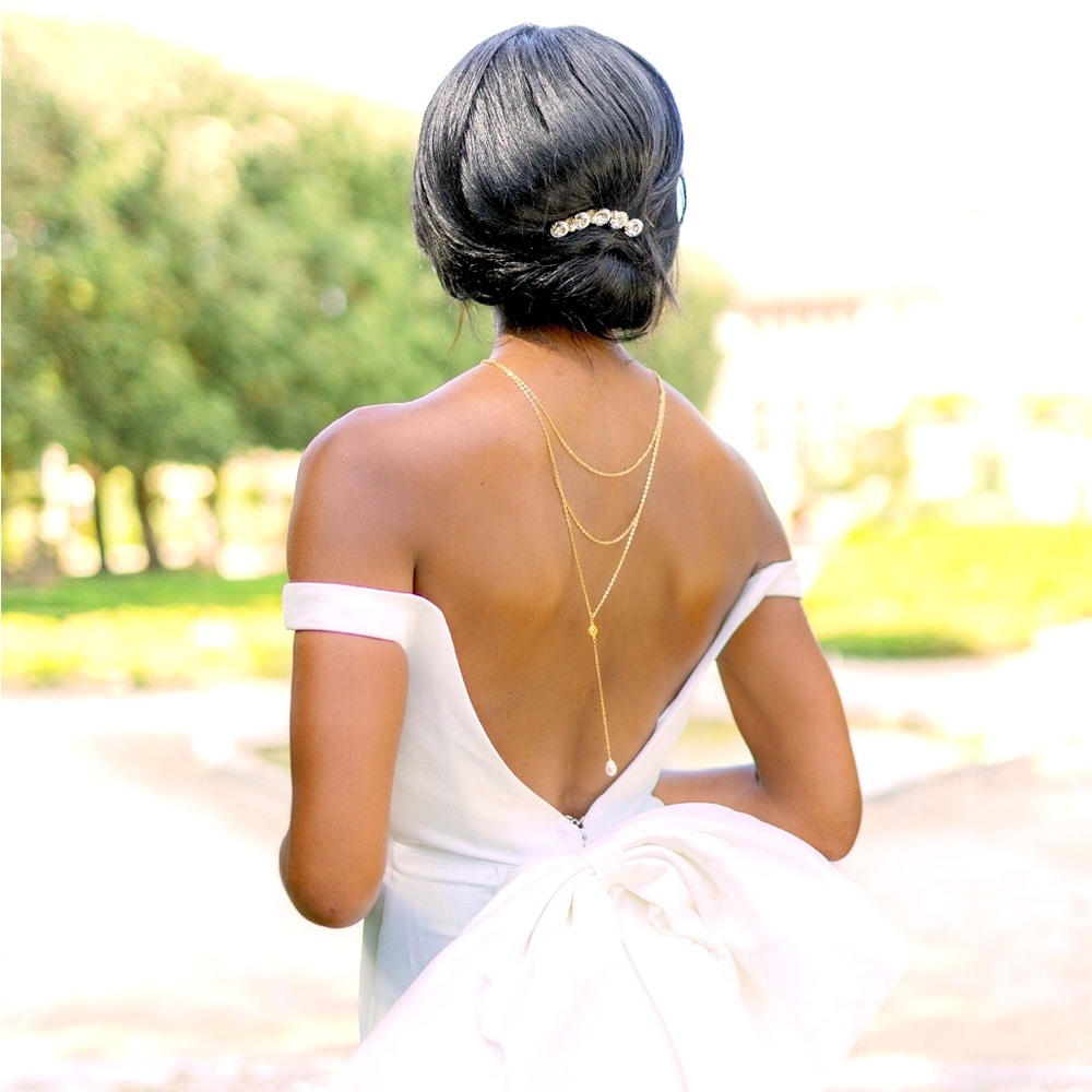 Gold Back Drop Necklace with Pearl Pendant